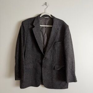 Charles Klein Dark Brown Herringbone Tweed Wool Sports Coat 46R Made in USA